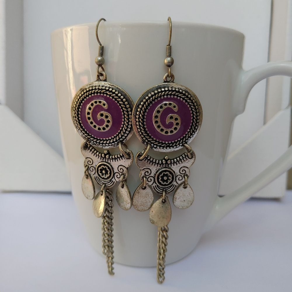 2/$10 or 4/$15 G Initial Earrings Antique Wash Purple Large Letter